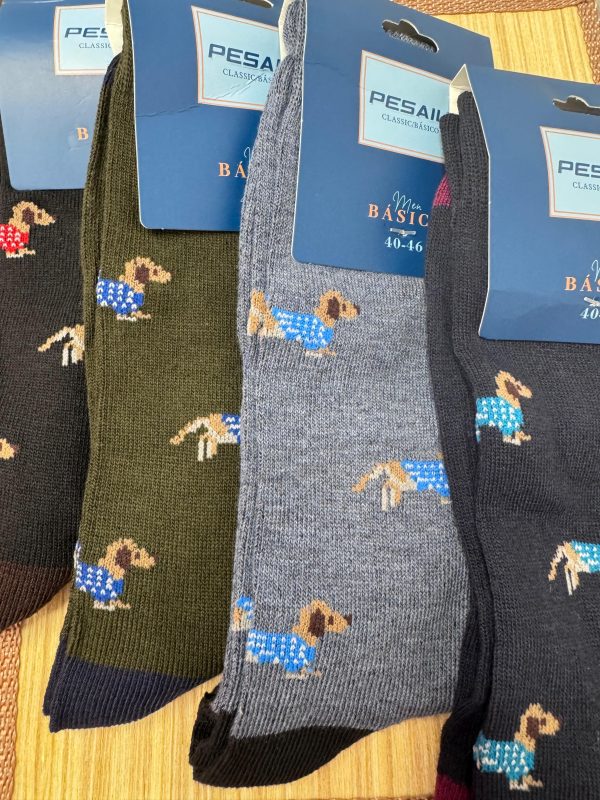 Caja cuatro pares calcetines perrito salch caballero